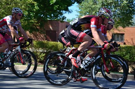 Side view of bike racers