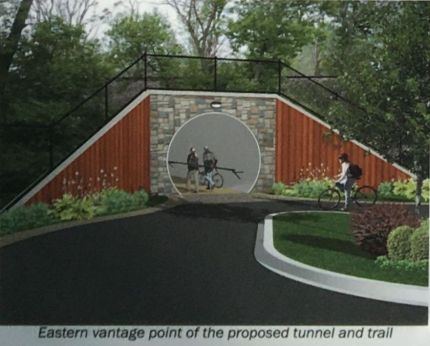 The future bike trail and tunnel
