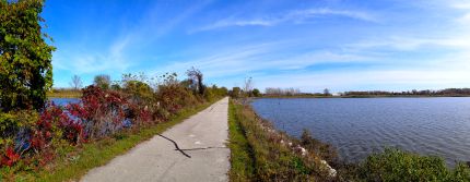 Wide angle view of Bike Trail and Butterfield Vreek