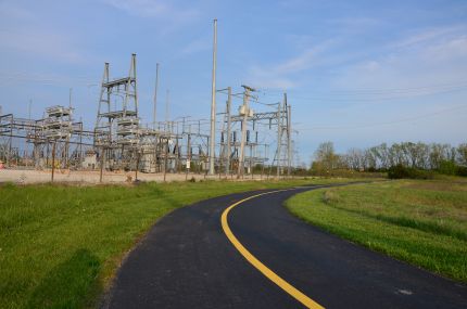 The PH bike trail curving past the power plant