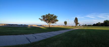 Wide view of bike trail by Lake Michigan