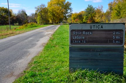 Utica sign on Illinois and Michigan Canal Trail