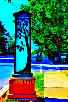 Lighted sign for town of Wilmette