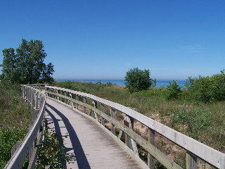 Wooden pathway by Lake Michigan