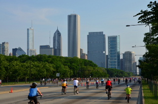 Thousands of cyclists on Bike The Drive, Chicago