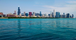 Chicago skyline with colorful Lake Michigan