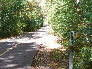 Mile marker 4 on the Busse Woods bike trail