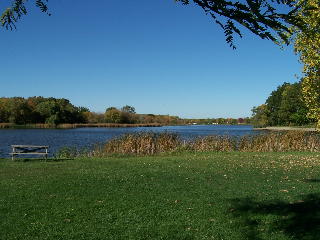 Lake view off the purple Busse Woods bike trail.