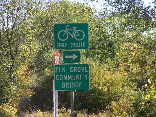 The Elk Grove Community Bridge sign.