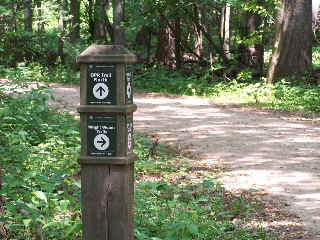 Bike trail sign at DPRT and Wright Woods intersection