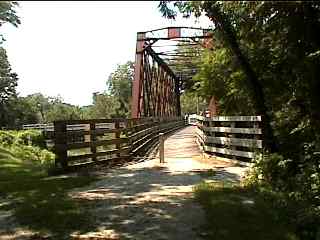 Steel and wooden bike trail bridge